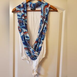 NWOT Bebe bodysuit white blue color size S